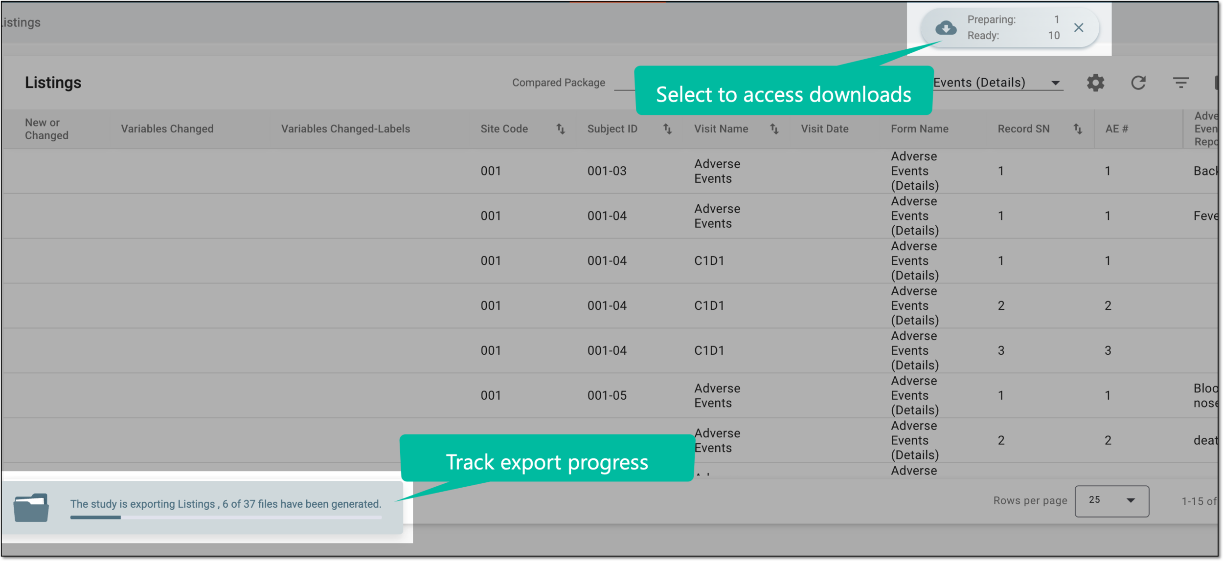 Download widgets for listings report