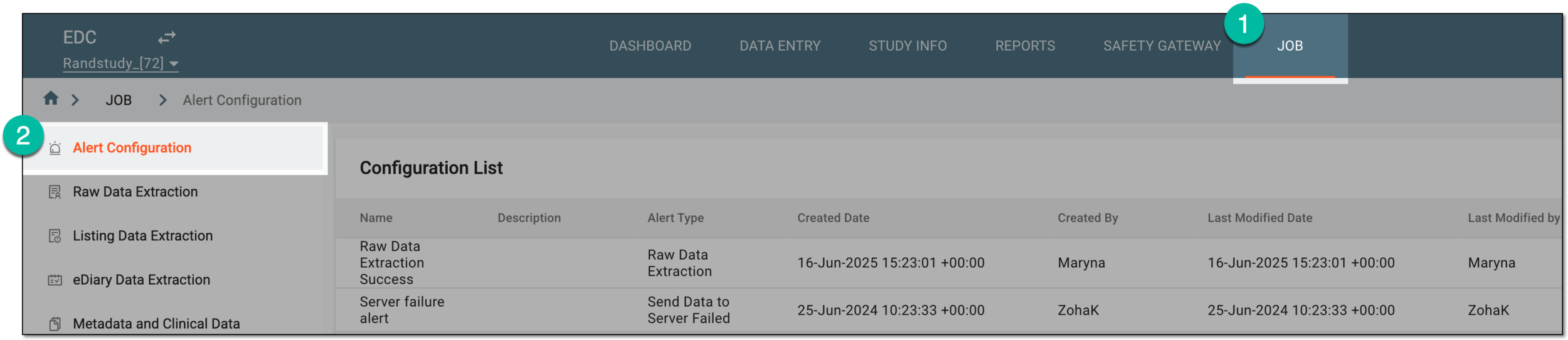 Accessing job alert configuration