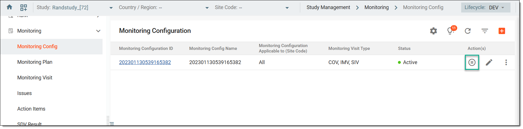 Inactivating monitoring configuration entity