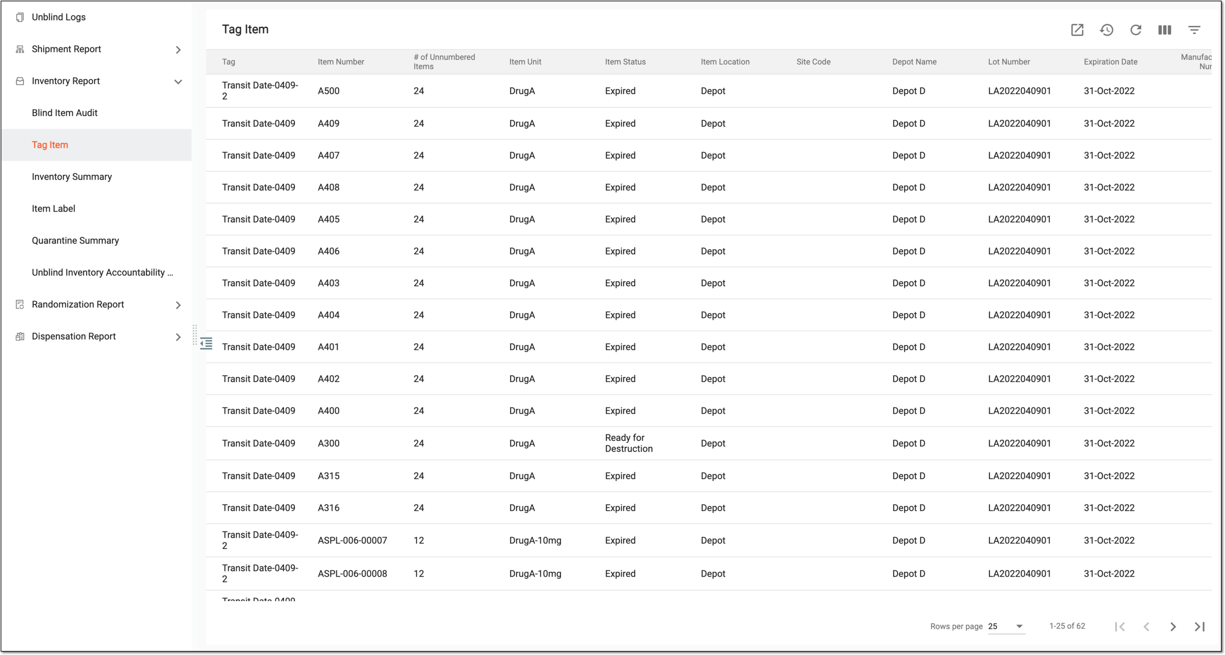 Viewing details of item tags