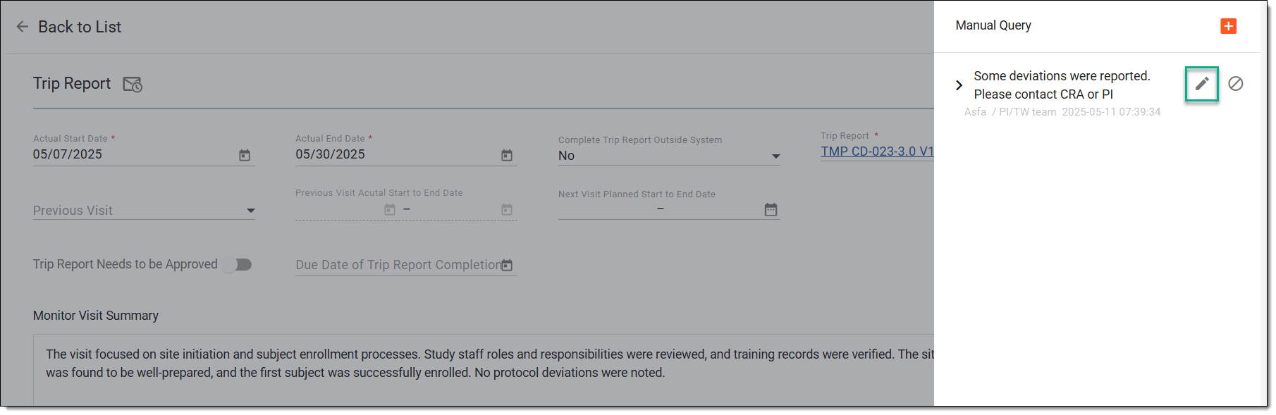 Selecting option to edit query