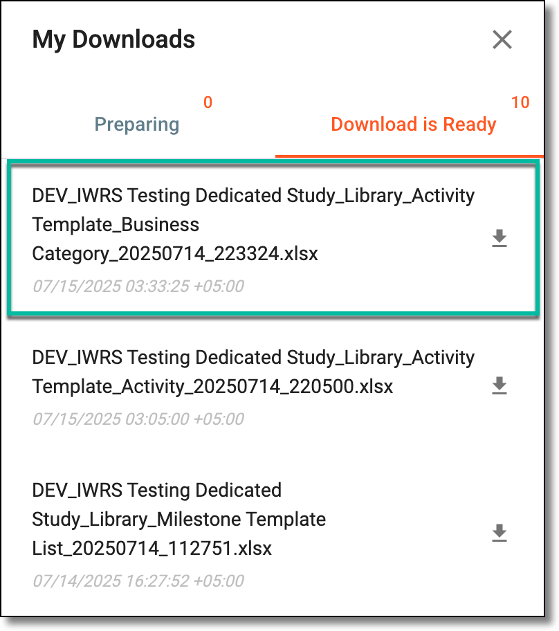 Downloading activity and category association details