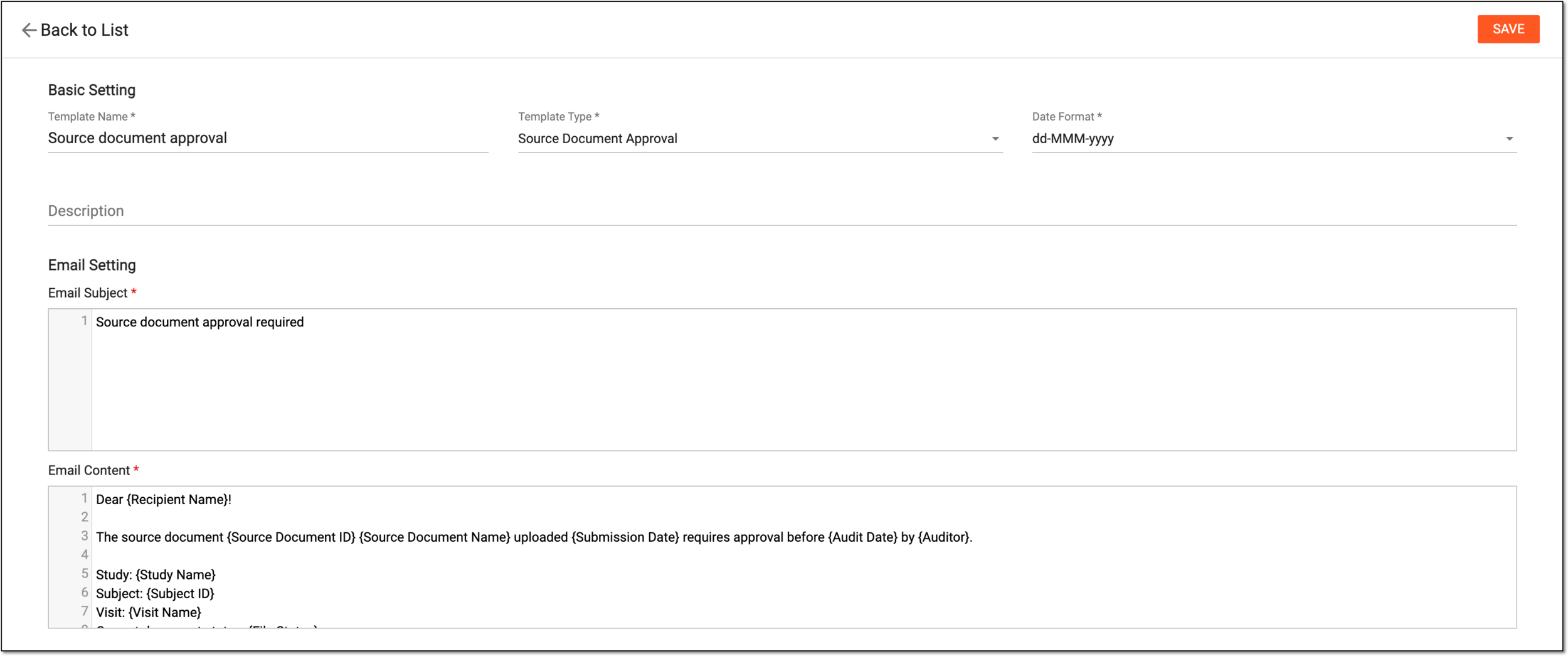 Configuring new email template