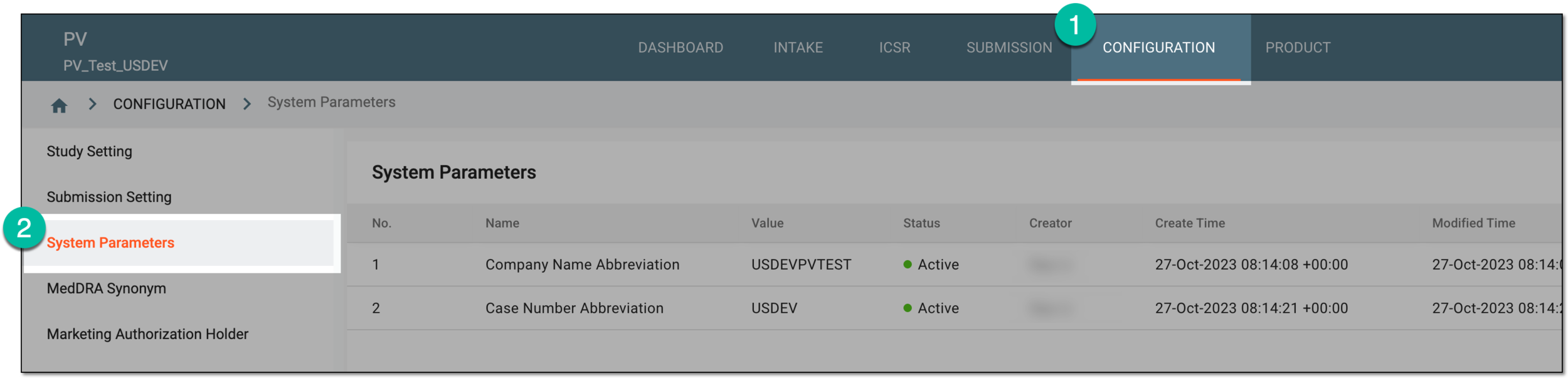 Accessing system parameters configuration