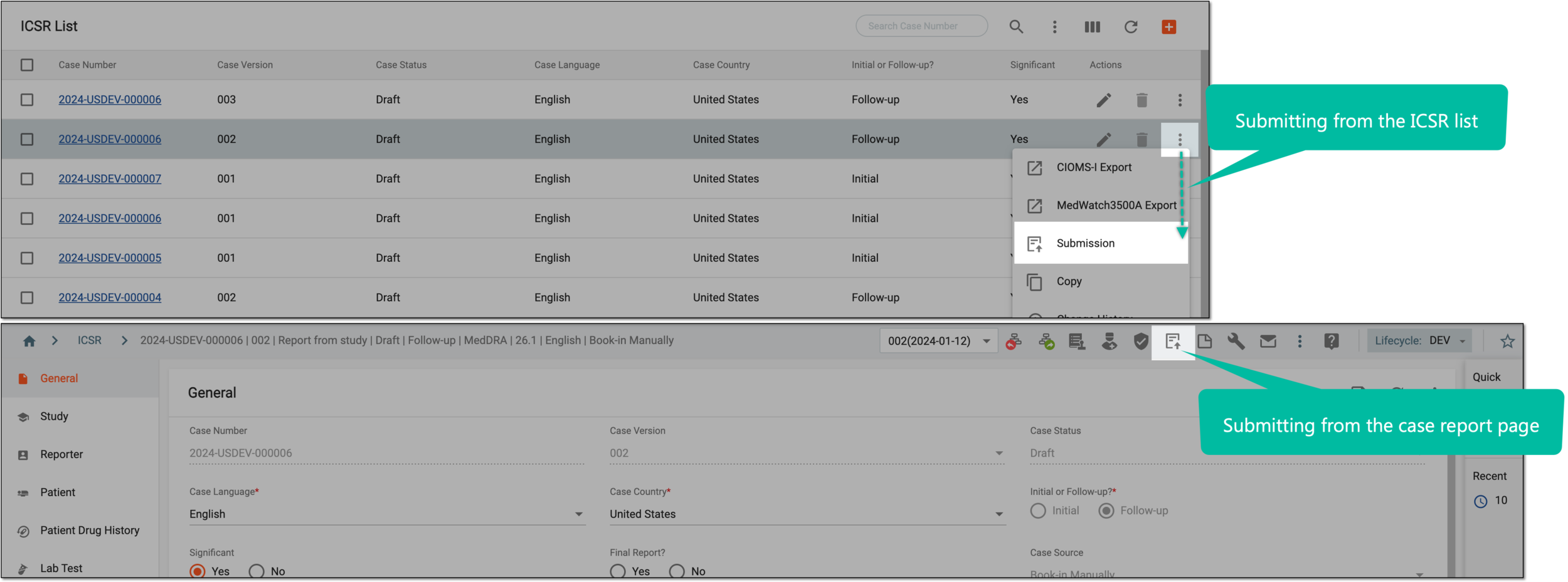 Alternative access to Submission option