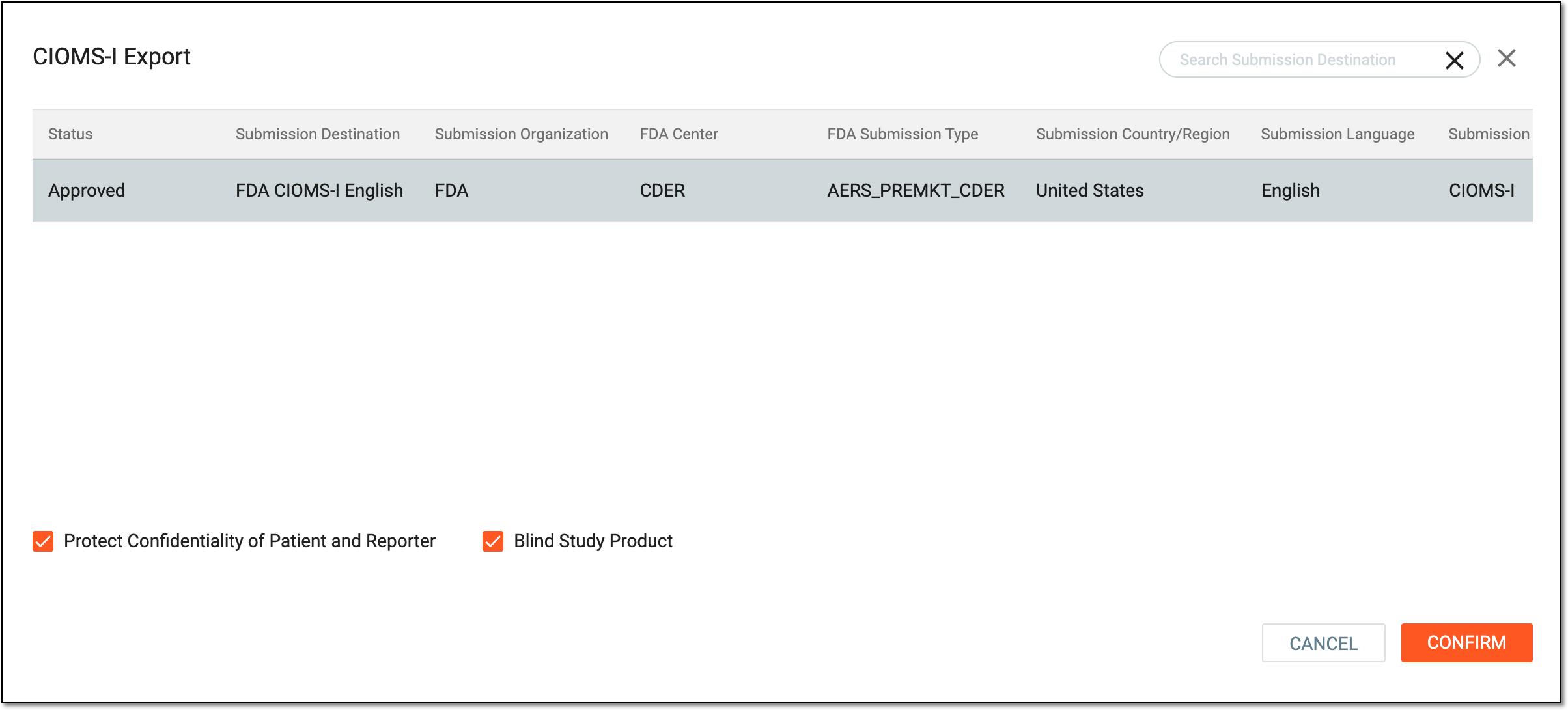 Selecting CIOMS-I report to export