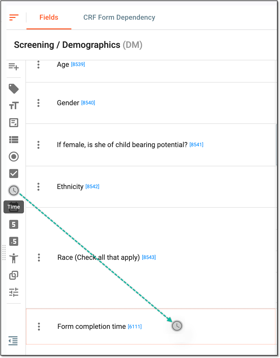 Dragging time item to question