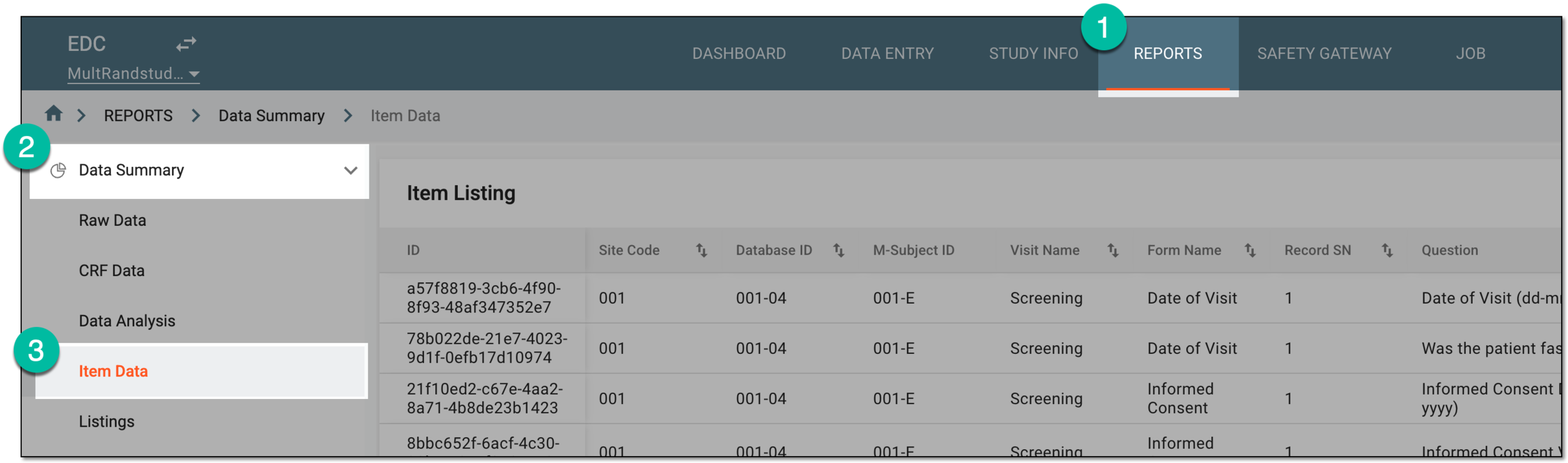 Accessing item data report