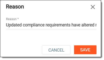 Entering reason to inactivate activity type