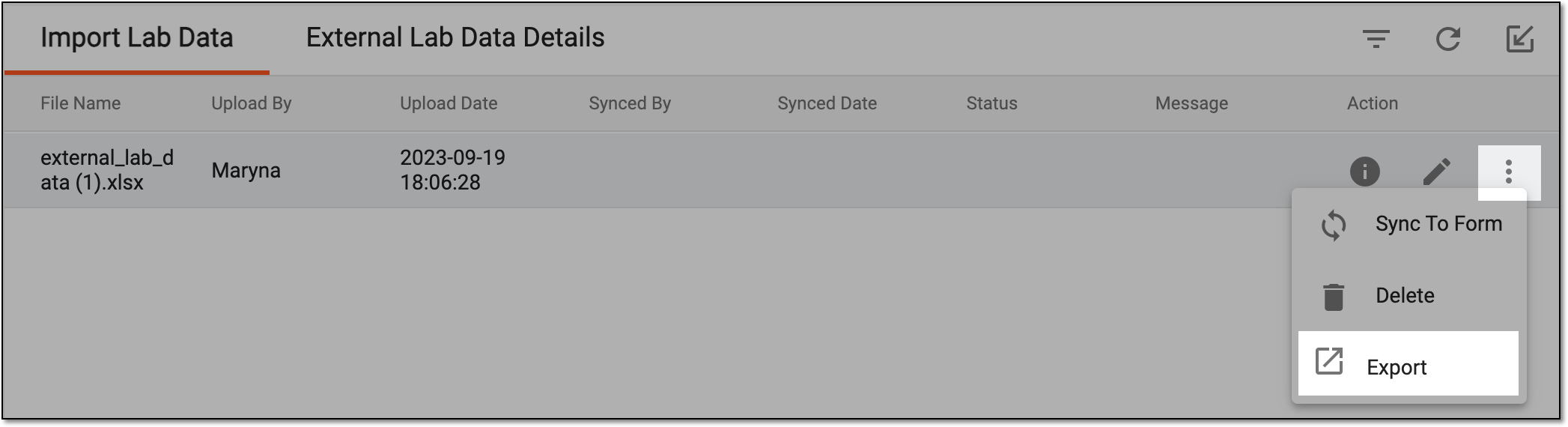 Exporting lab data file