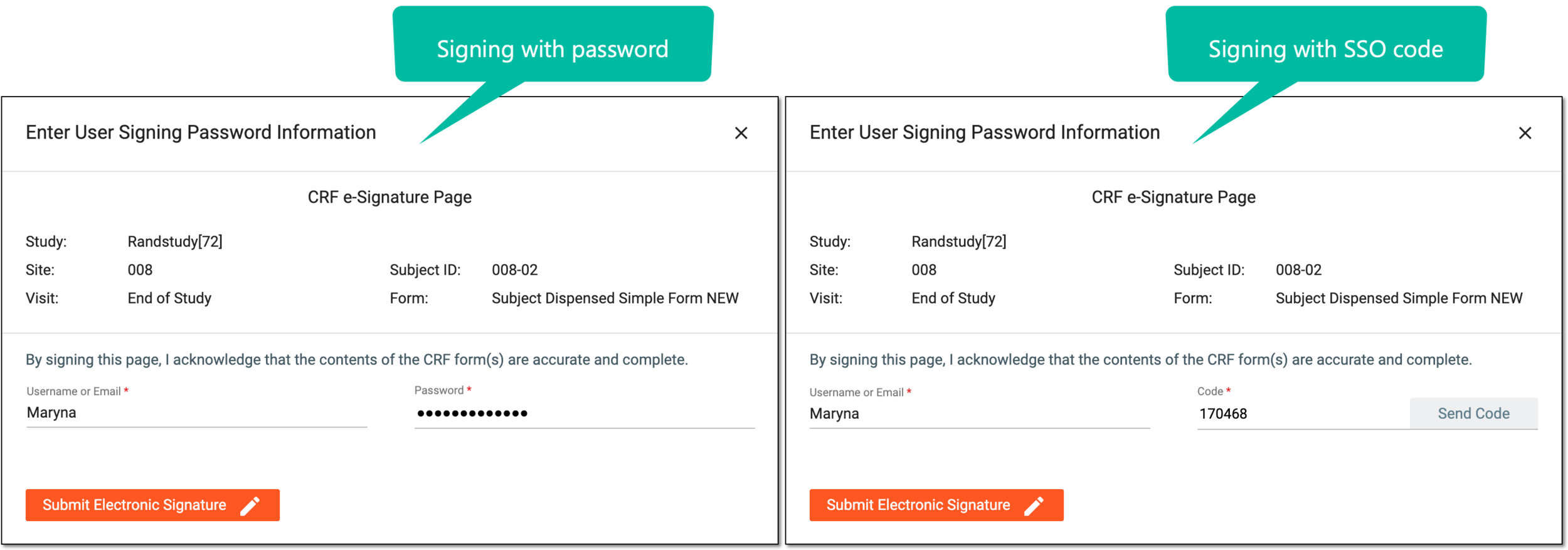 Entering signature credentials
