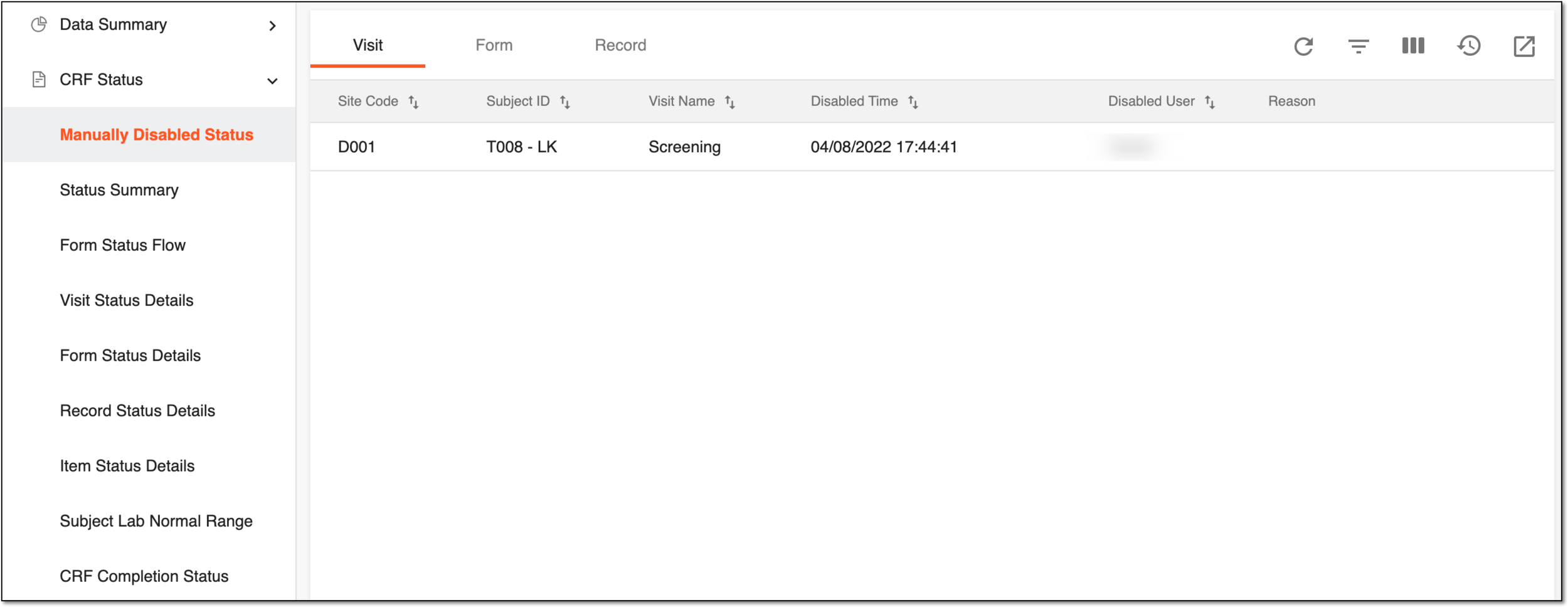 Viewing manually disabled visit details