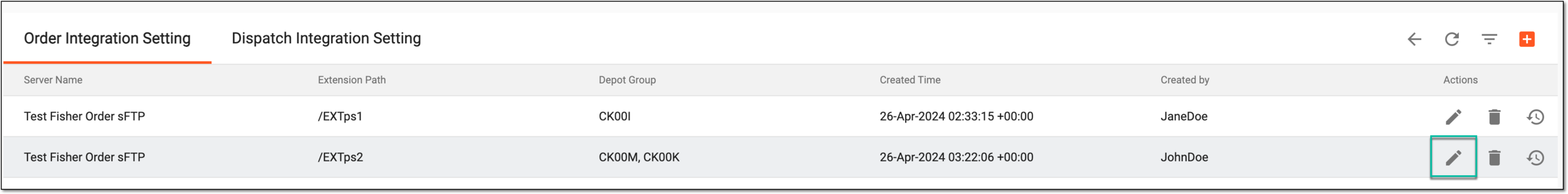 Selecting to edit order integration