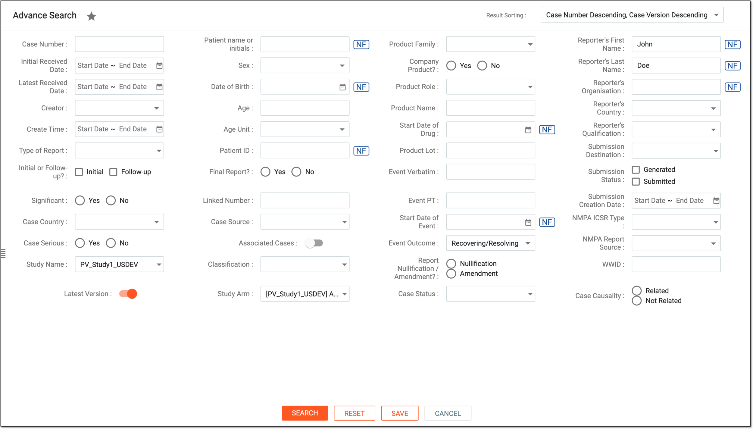 Applying advanced search filters