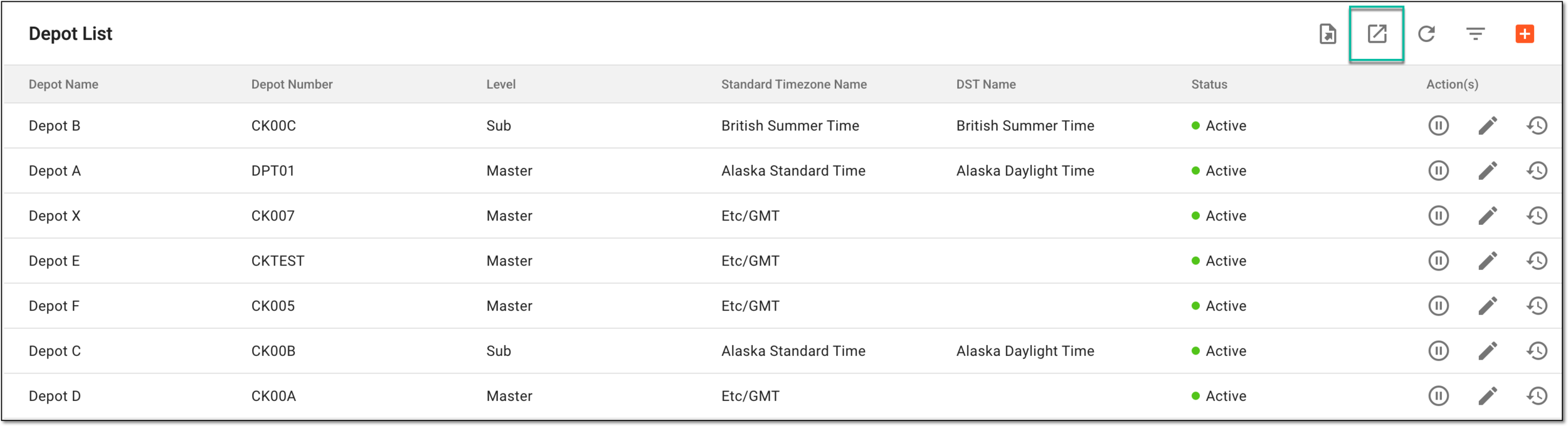 Accessing option to export depots