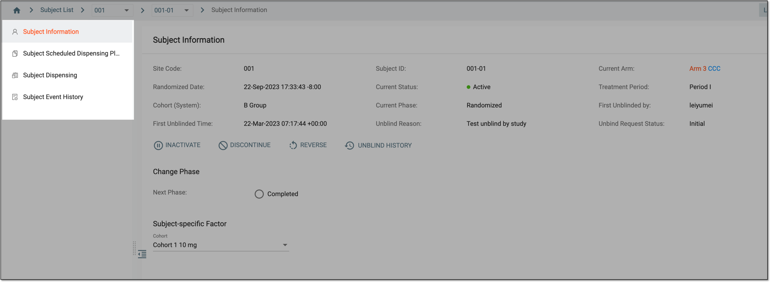 Accessing subject details