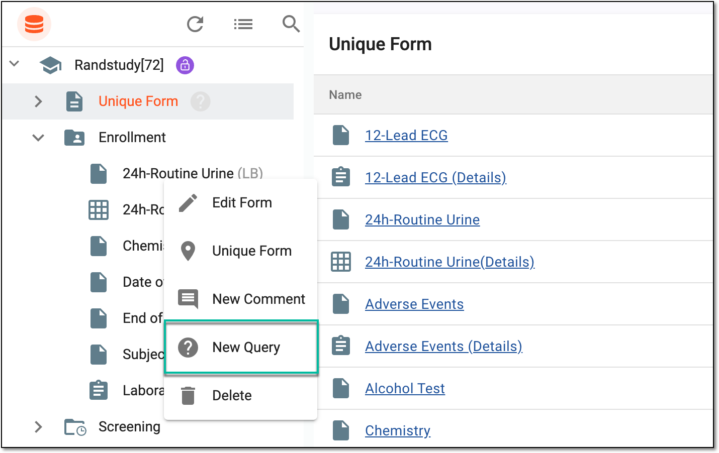 Opening query for unique or visit form