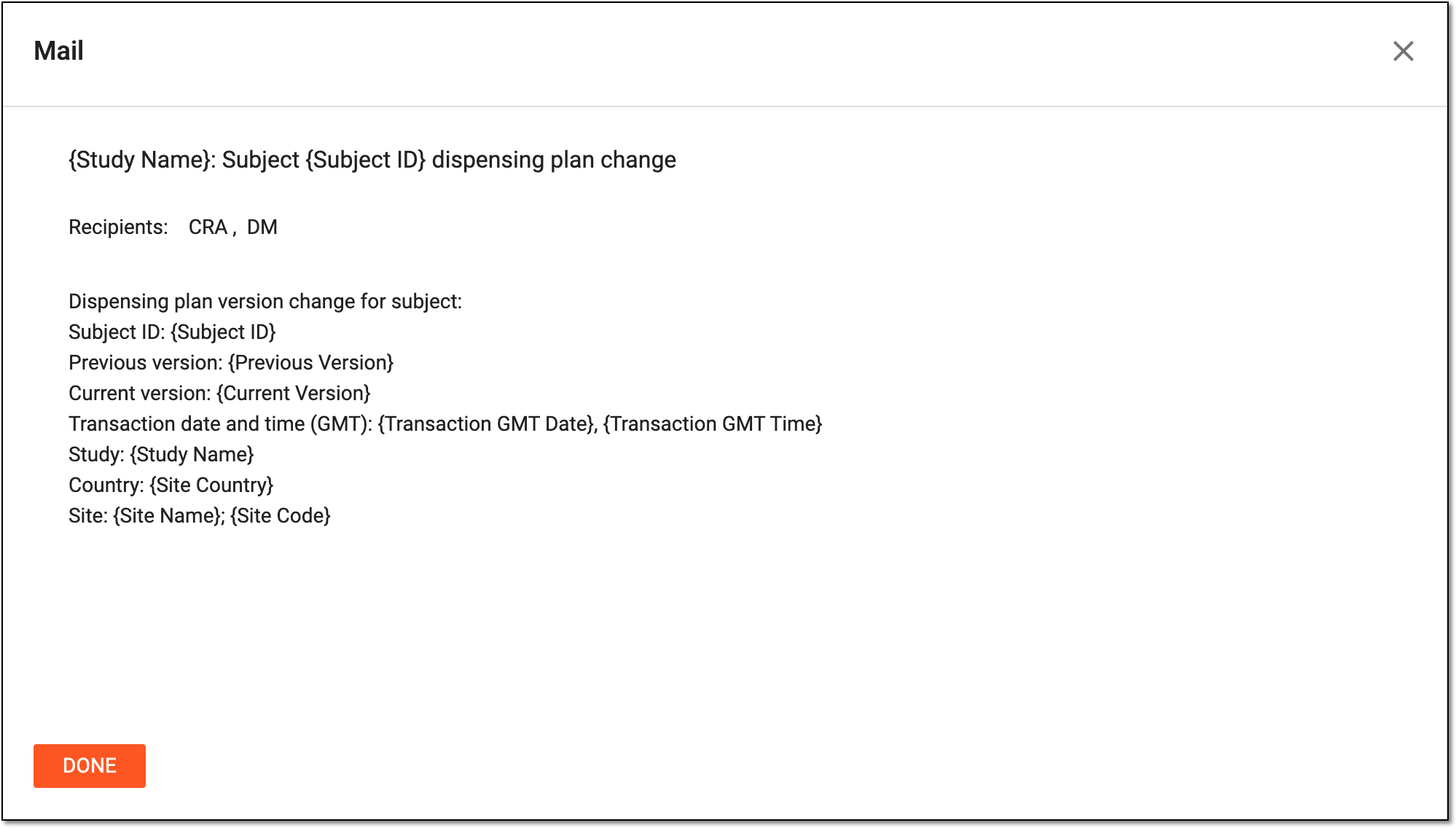 Previewing dispensing plan alert email