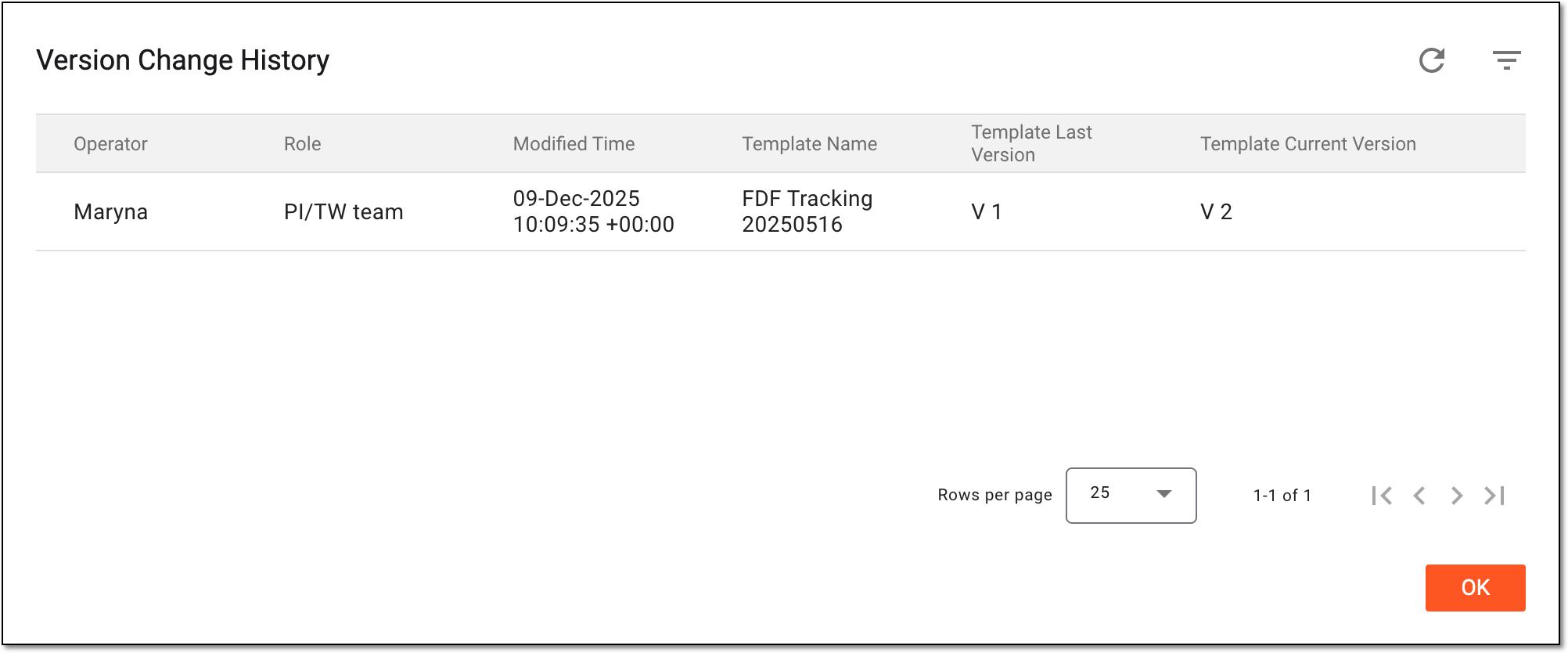 Analyzing version change history for tracking log setting