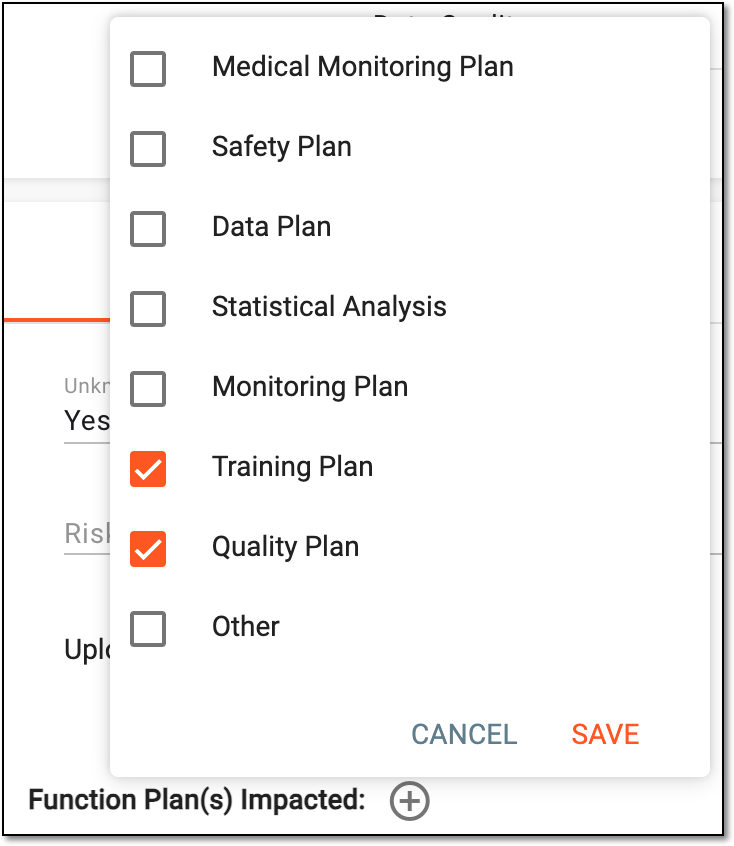 Selecting affected function plans