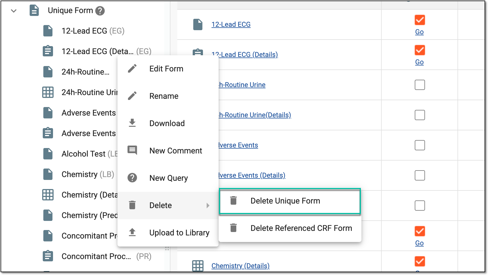 Deleting unique form