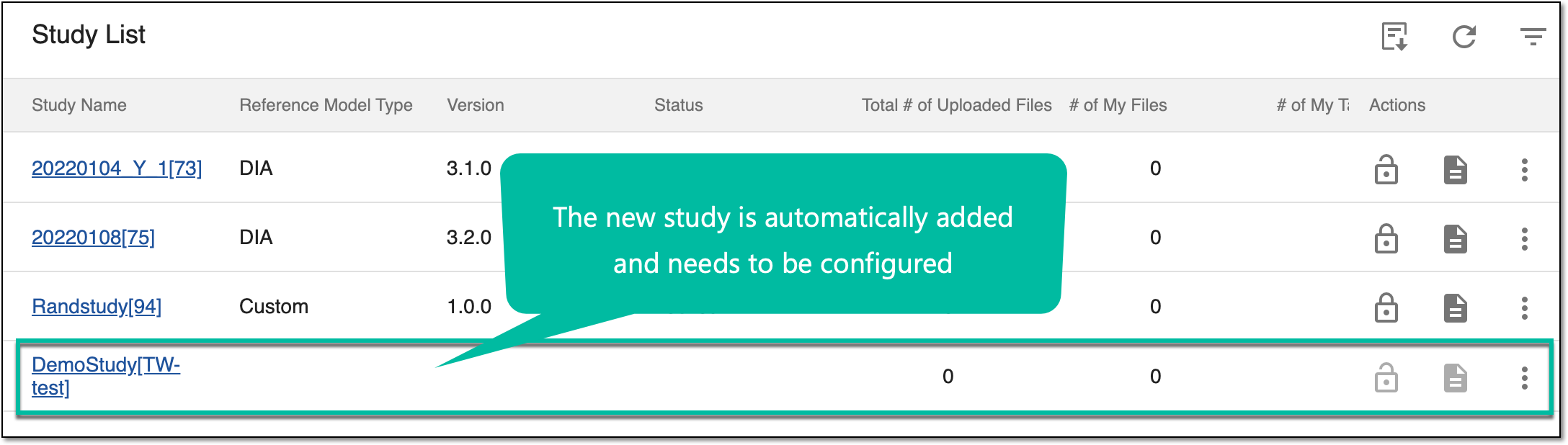 Viewing new study in study list