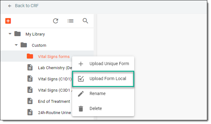 Selecting option to upload form