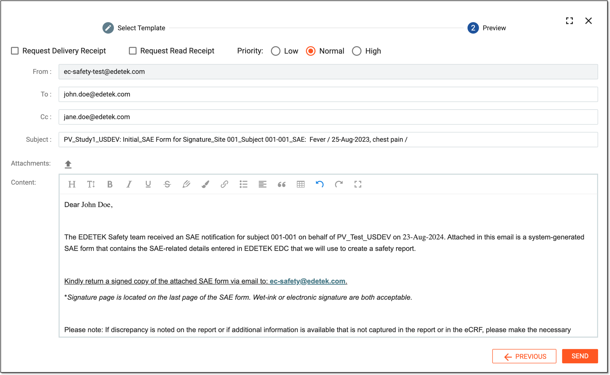 Previewing and editing email content