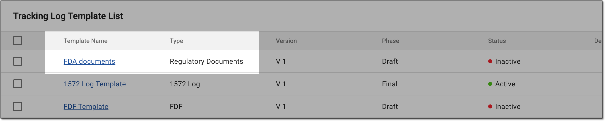 Accessing regulatory documents tracking log template