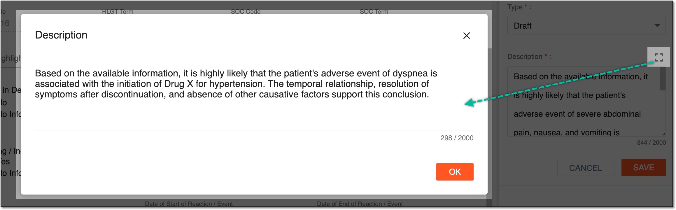 Maximizing description text field