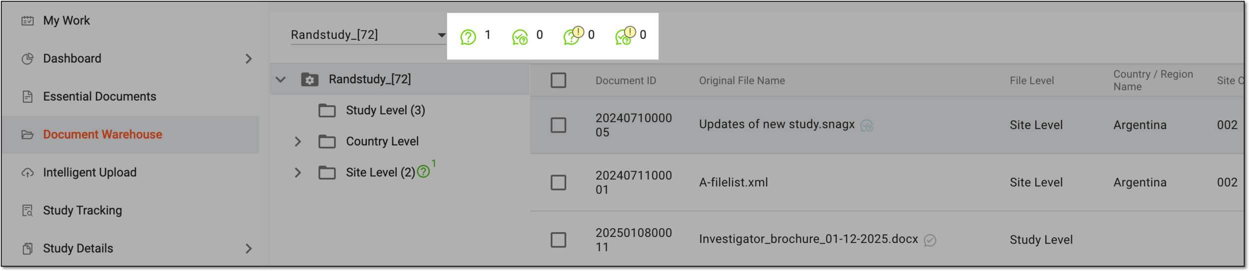 Query panel in document warehouse