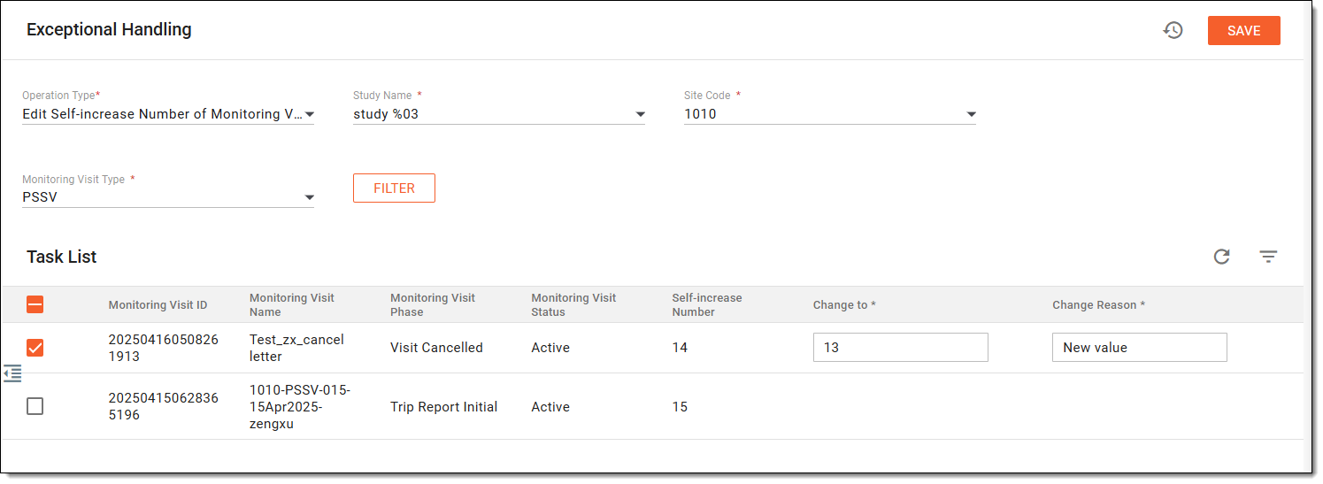 Viewing tasks of self-increase number of monitoring visit name