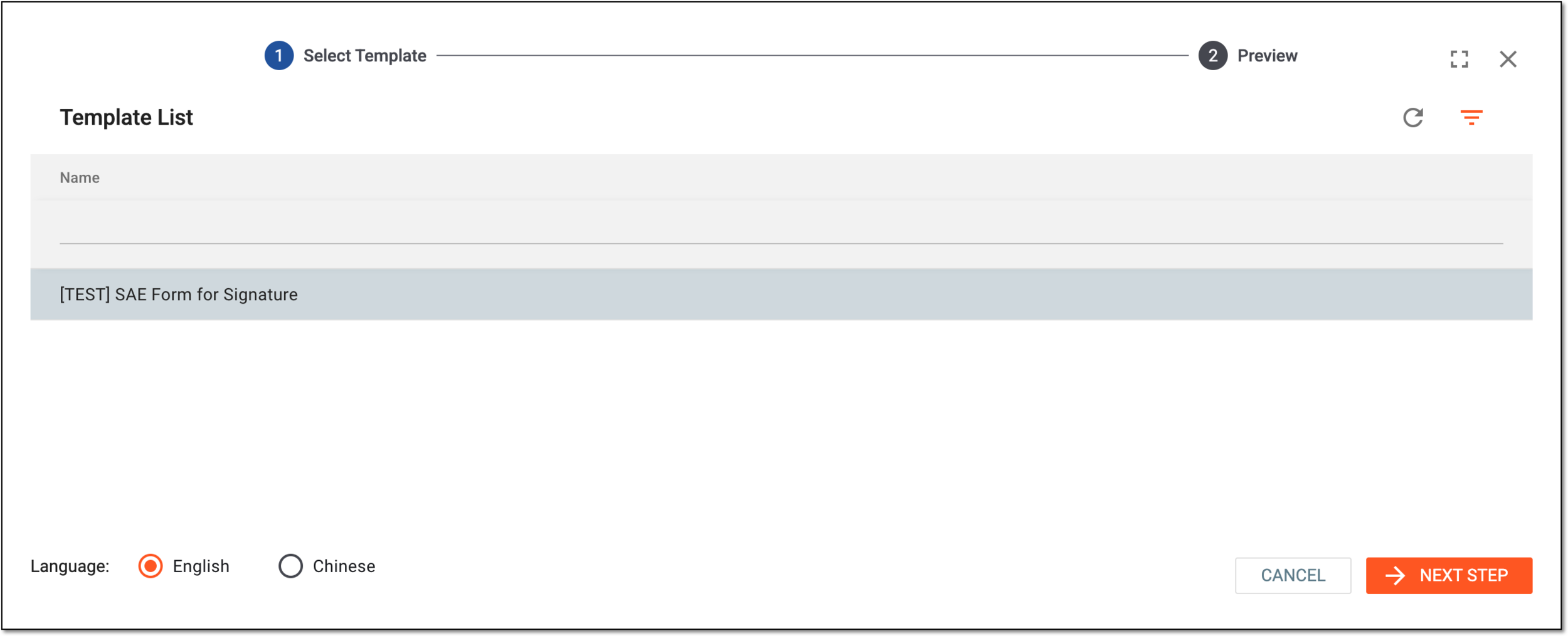 Selecting email template and language
