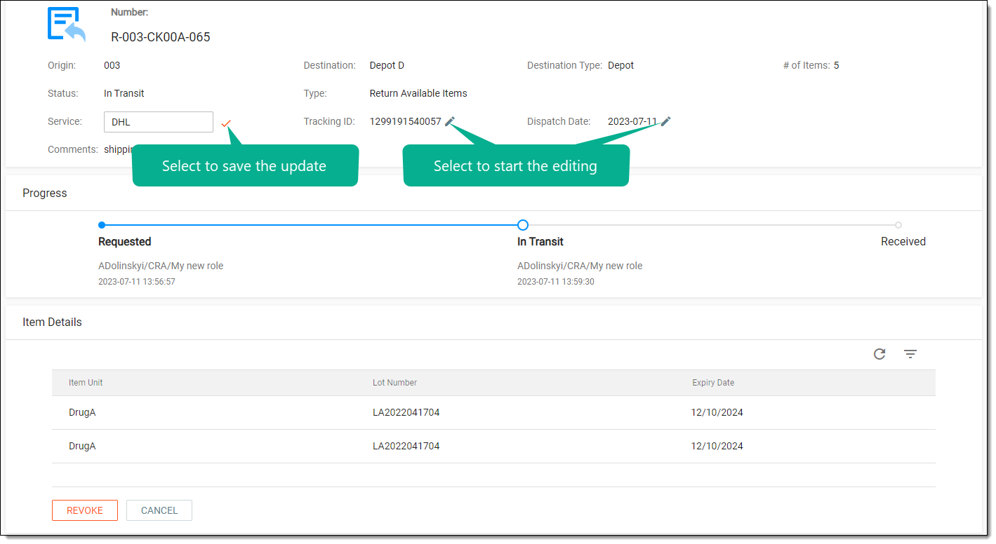 Updating shipment details