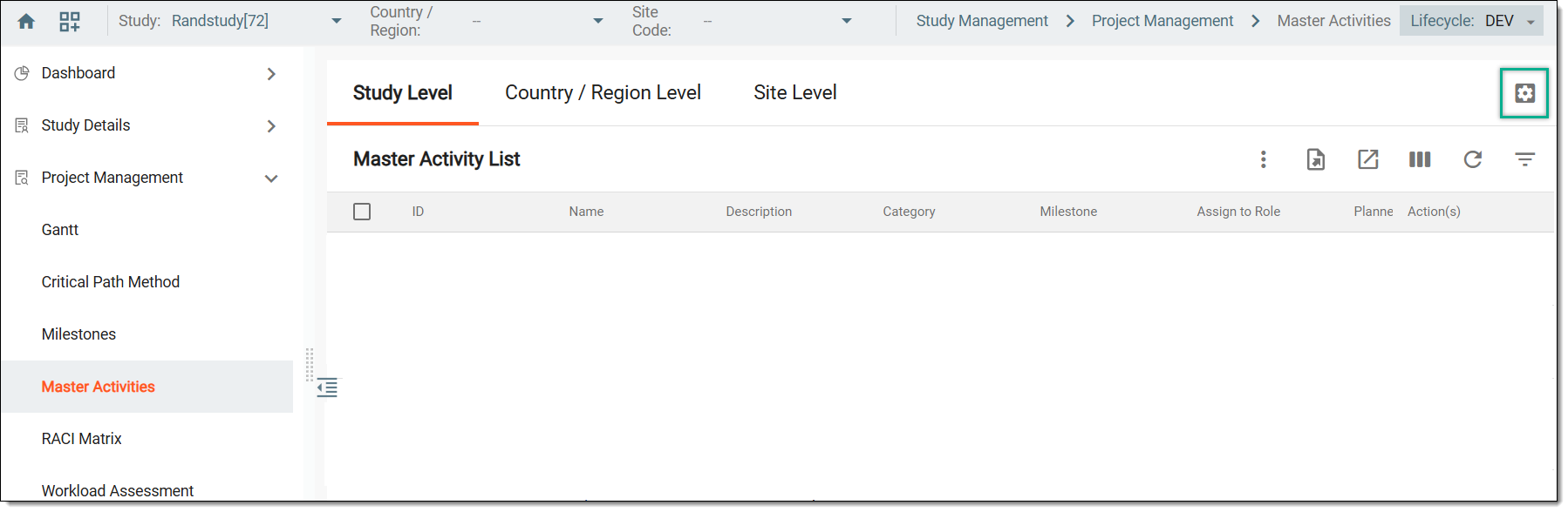 Accessing master activity settings