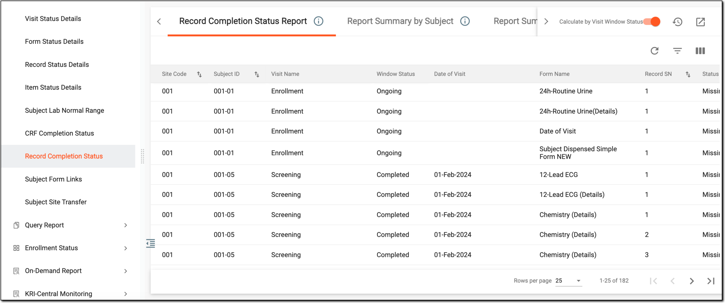 Accessing record completion status report