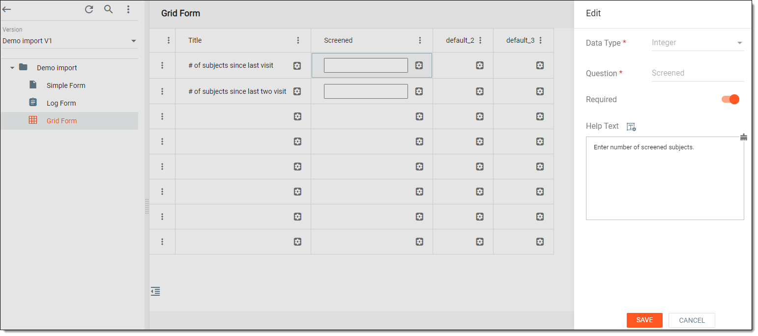 Editing grid form cell