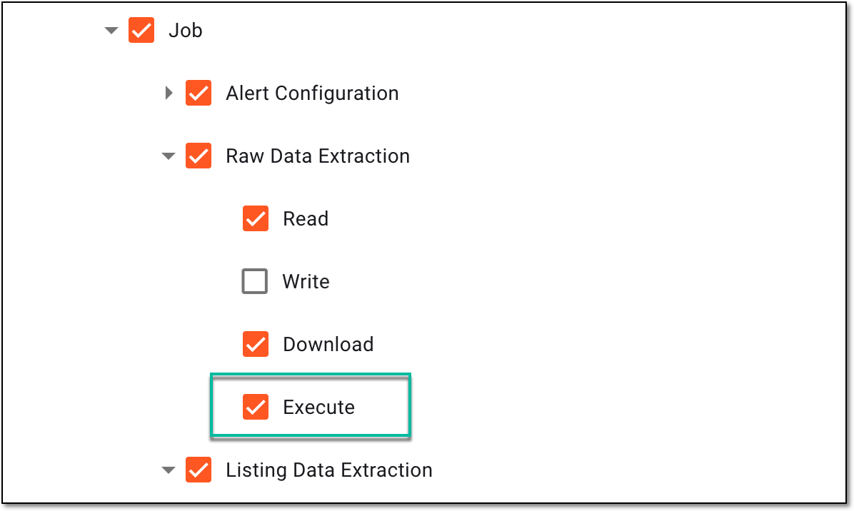 Example of permission to execute raw data extraction job