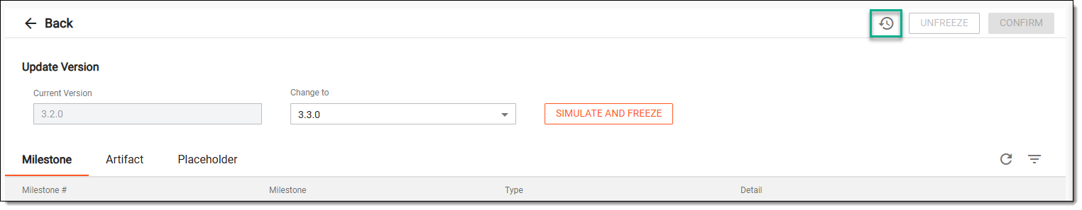Accessing option to view DIA RM version history