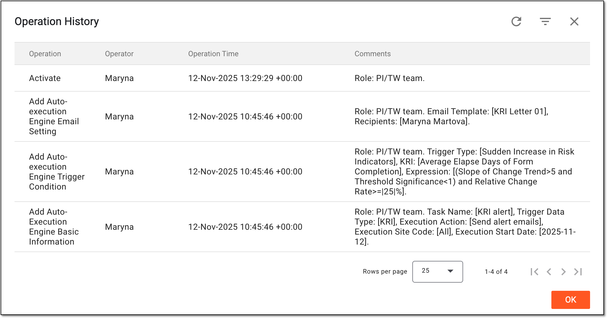 Analyzing operation history of autoexecution task