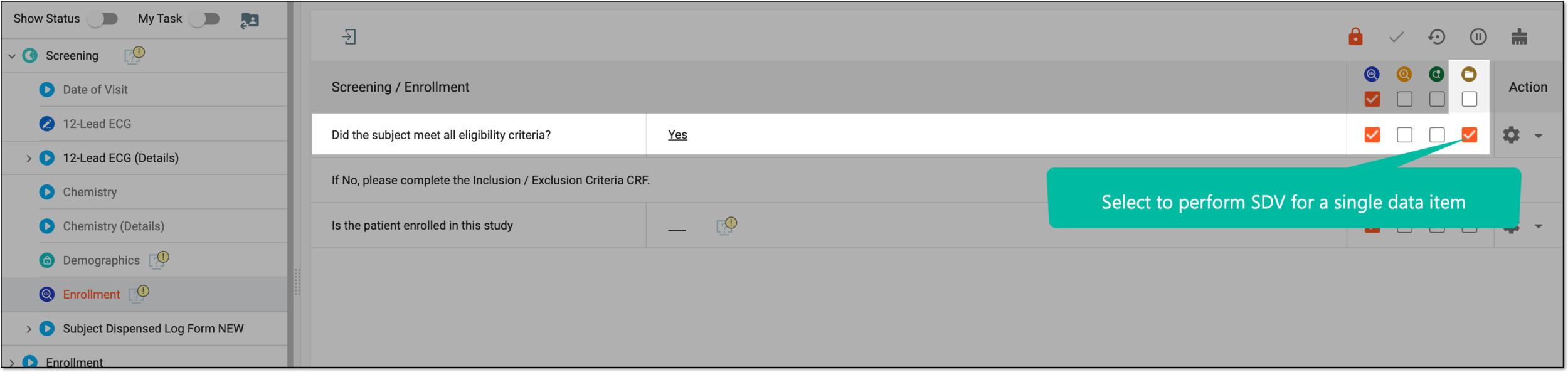 Performing SDV for form field