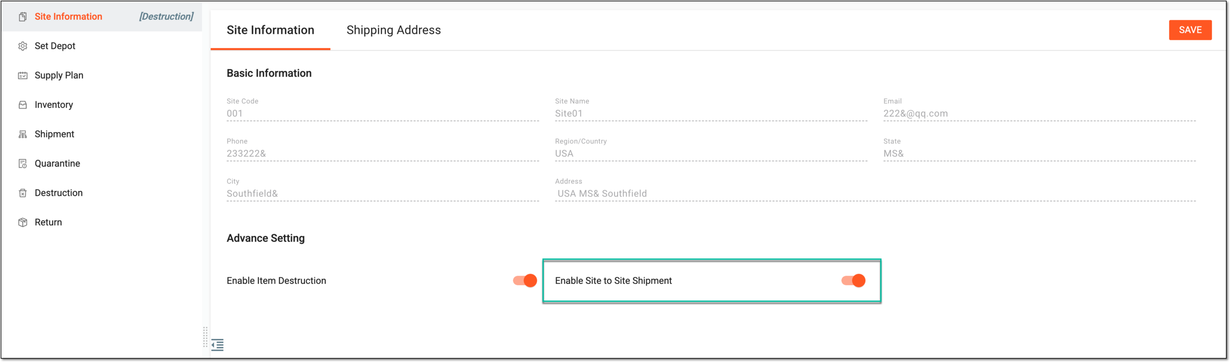 Enabling site to site shipment