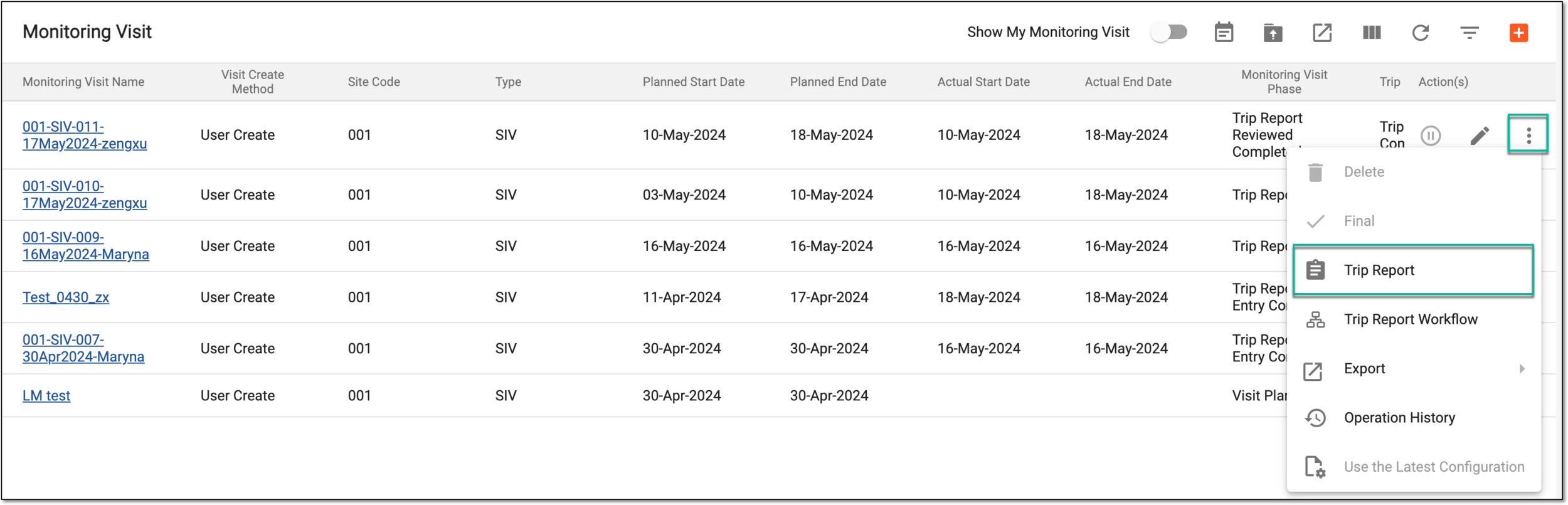 Accessing trip report