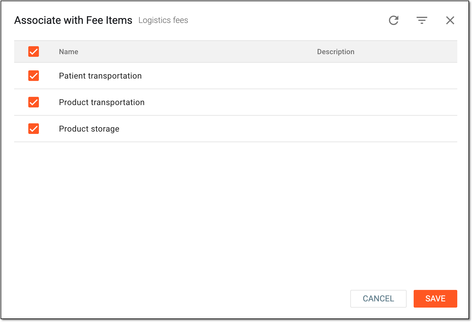 Selecting fee items to associate with category