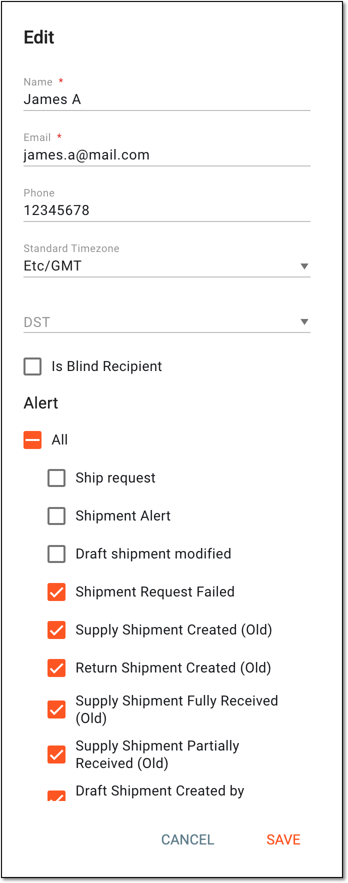 Editing external recipient account