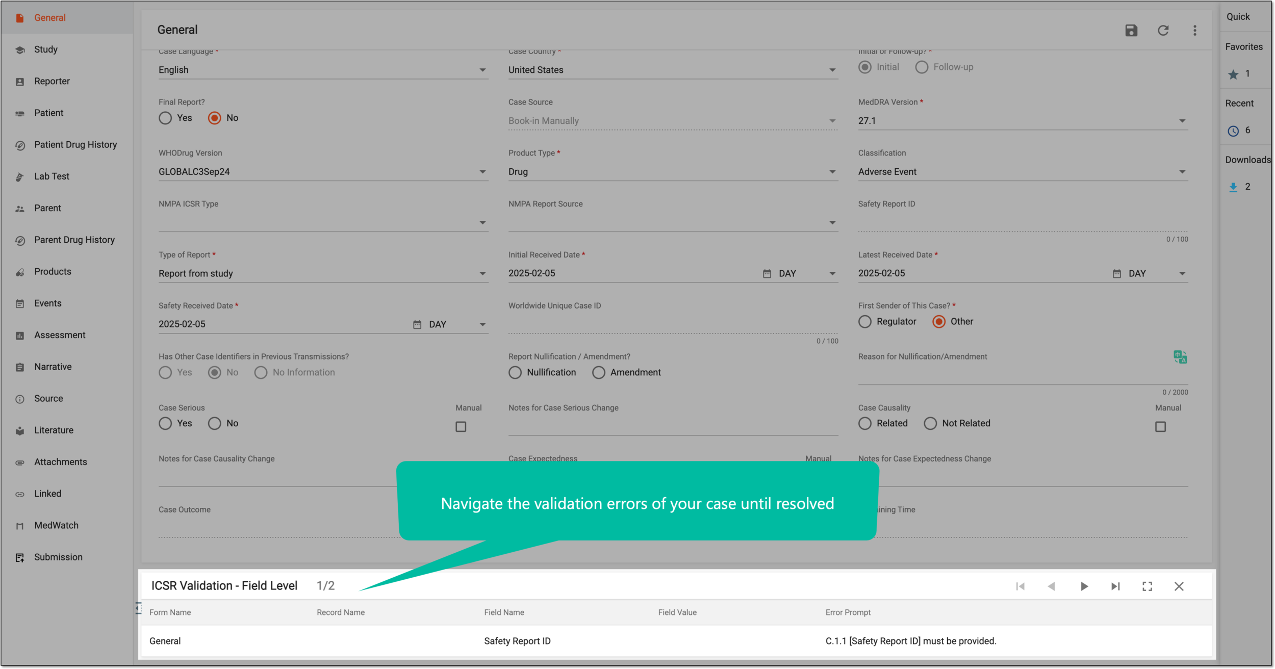 Navigating validation error panel