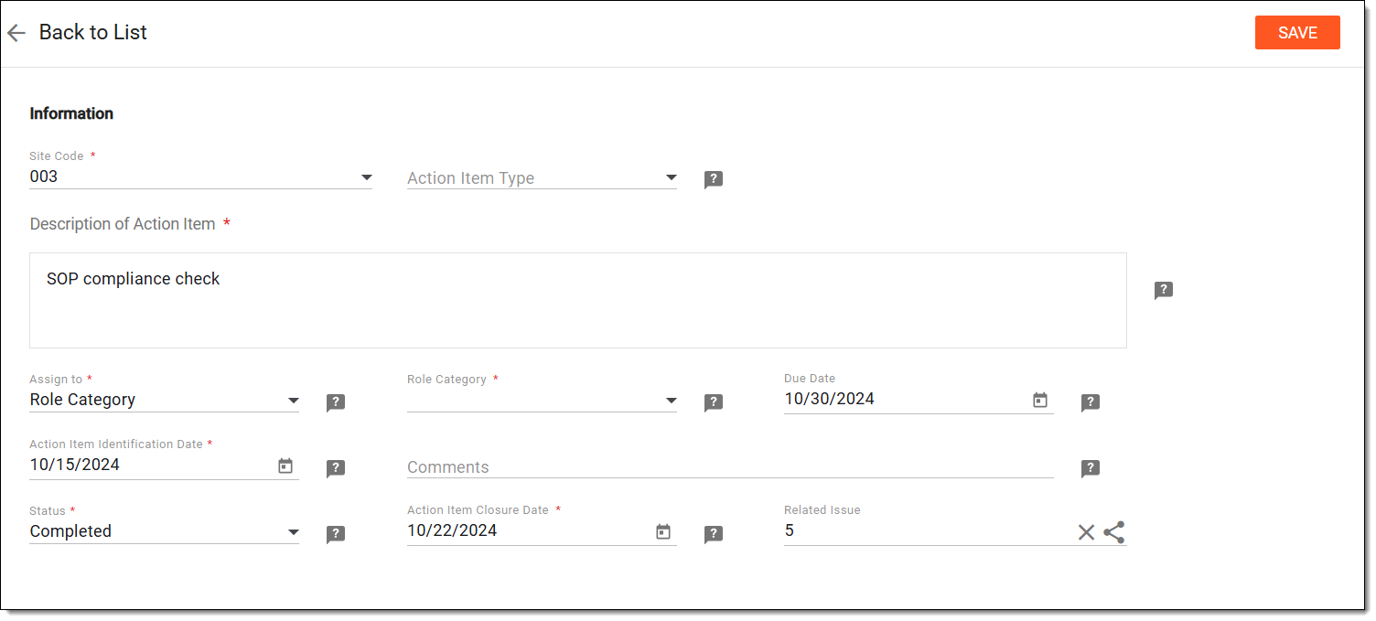 Completing action item