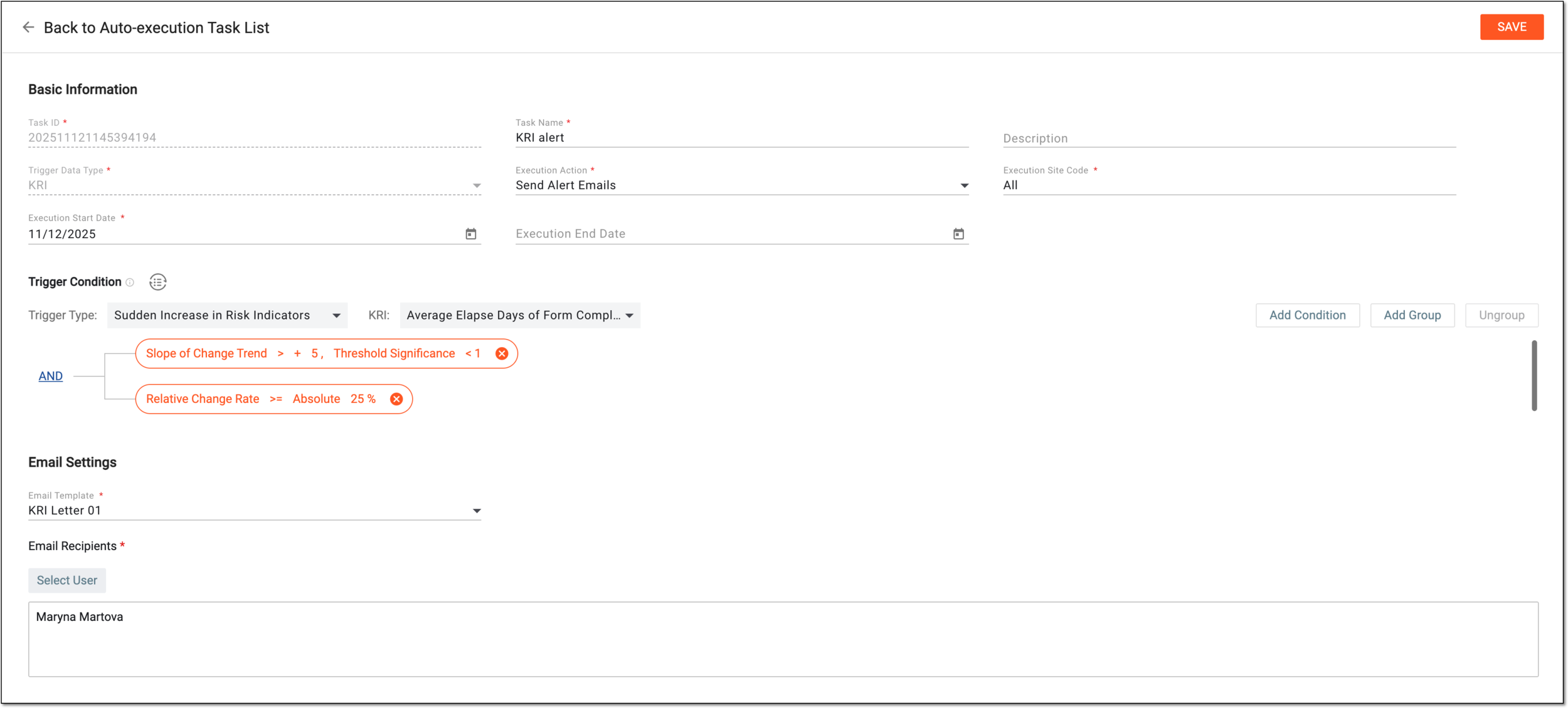 Adding task to send KRI alert emails