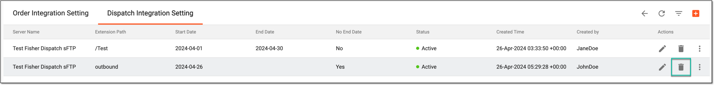 Deleting order integration setting