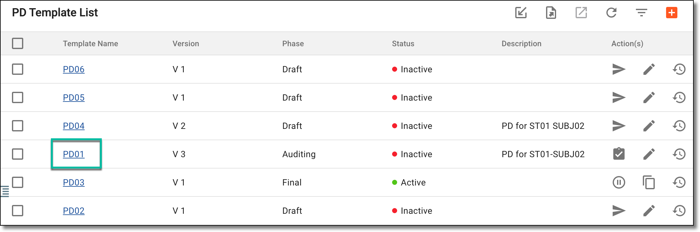 Accessing protocol deviation template to review